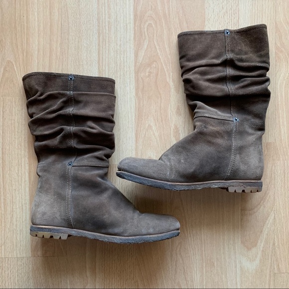 Prada Brown Suede Round-toe Slouchy Boots Sz 35 - Picture 2 of 8